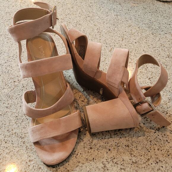VIONIC Blaire Suede Blush Pink Wrap Around Ankle Strap Block Sandal Heels✨️9.5 - Picture 15 of 16